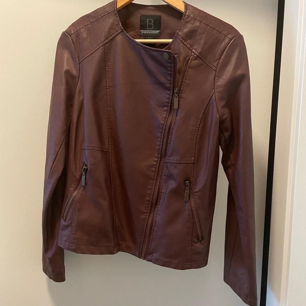 Elegant burgundy Vegan Leather Jacket
